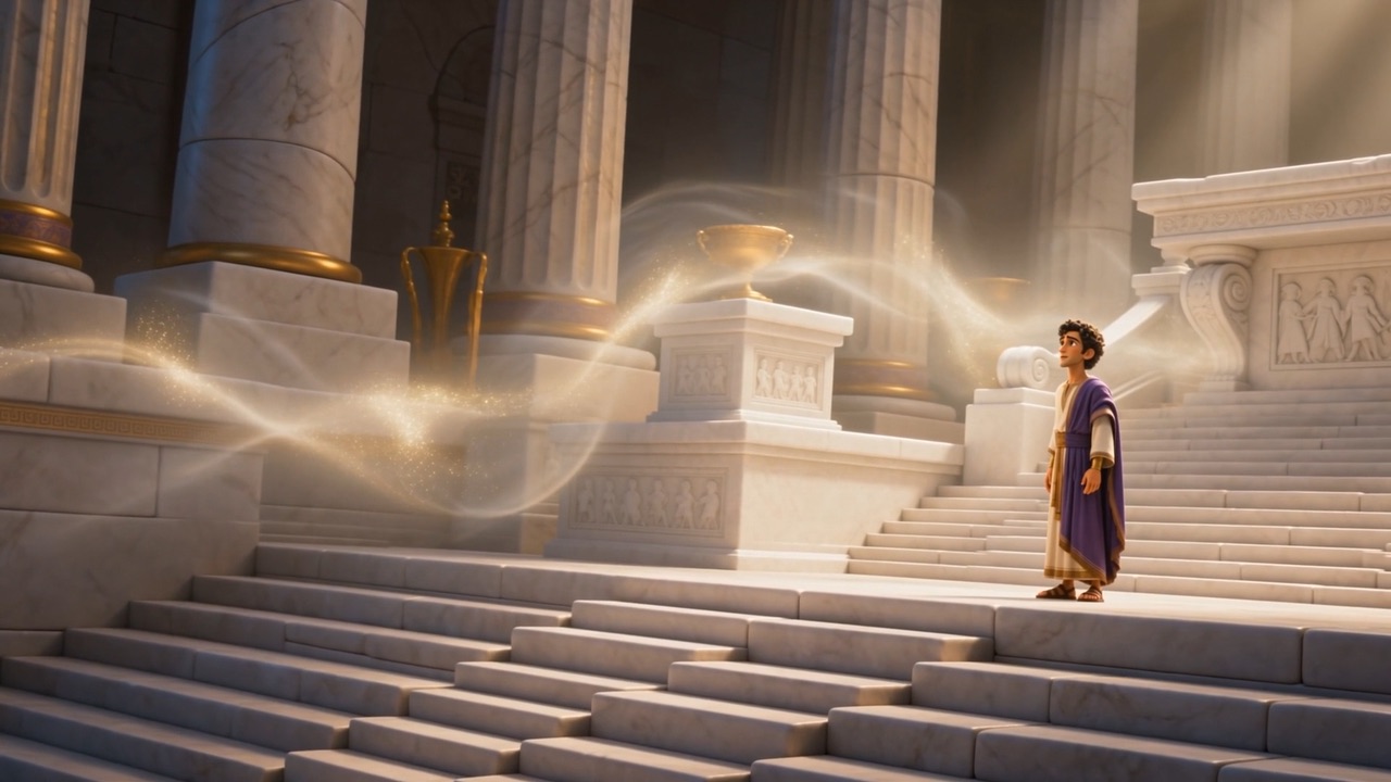 The light pours down the great stairs