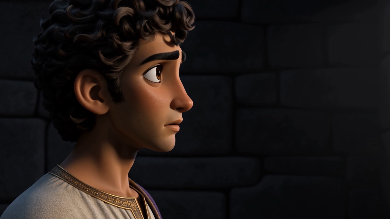 His profile, crowned, unreadable