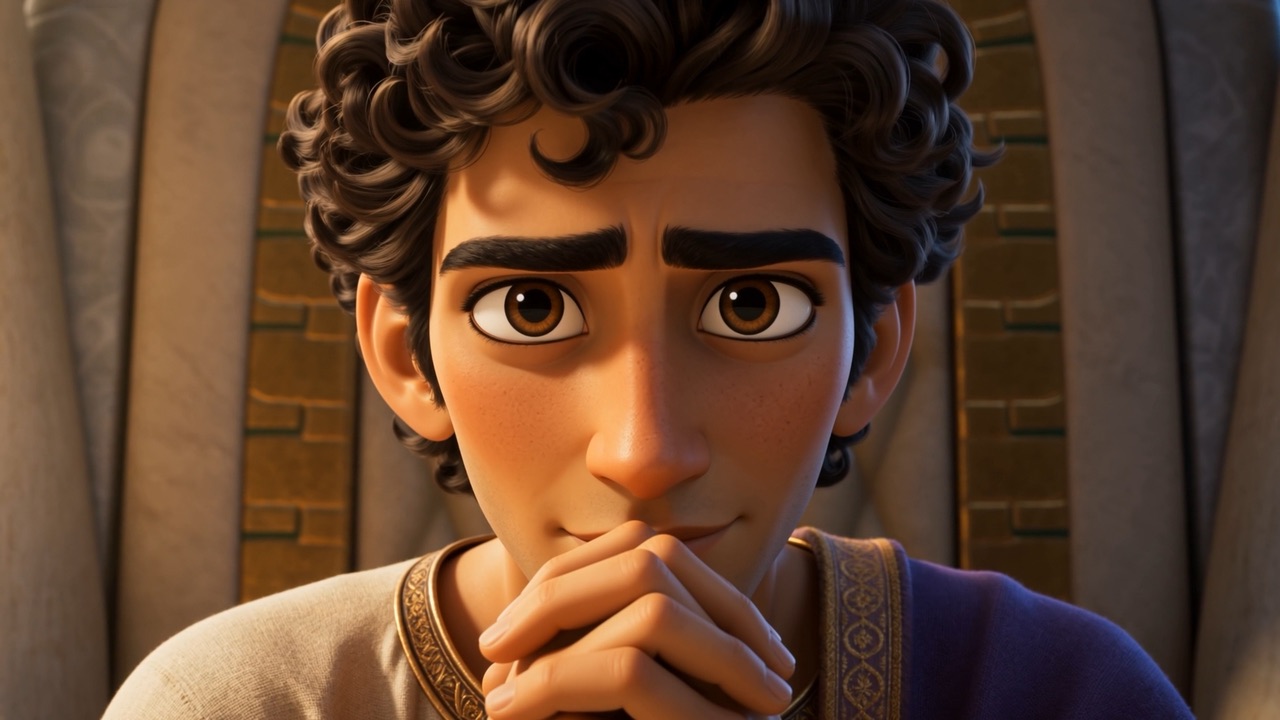 Solomon thinks, hands folded at his chin