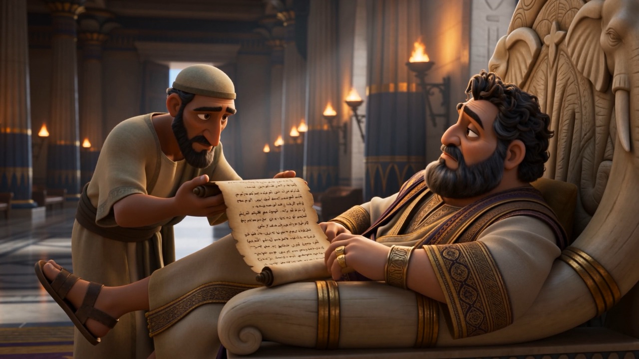 A steward reads him a report he is barely listening to