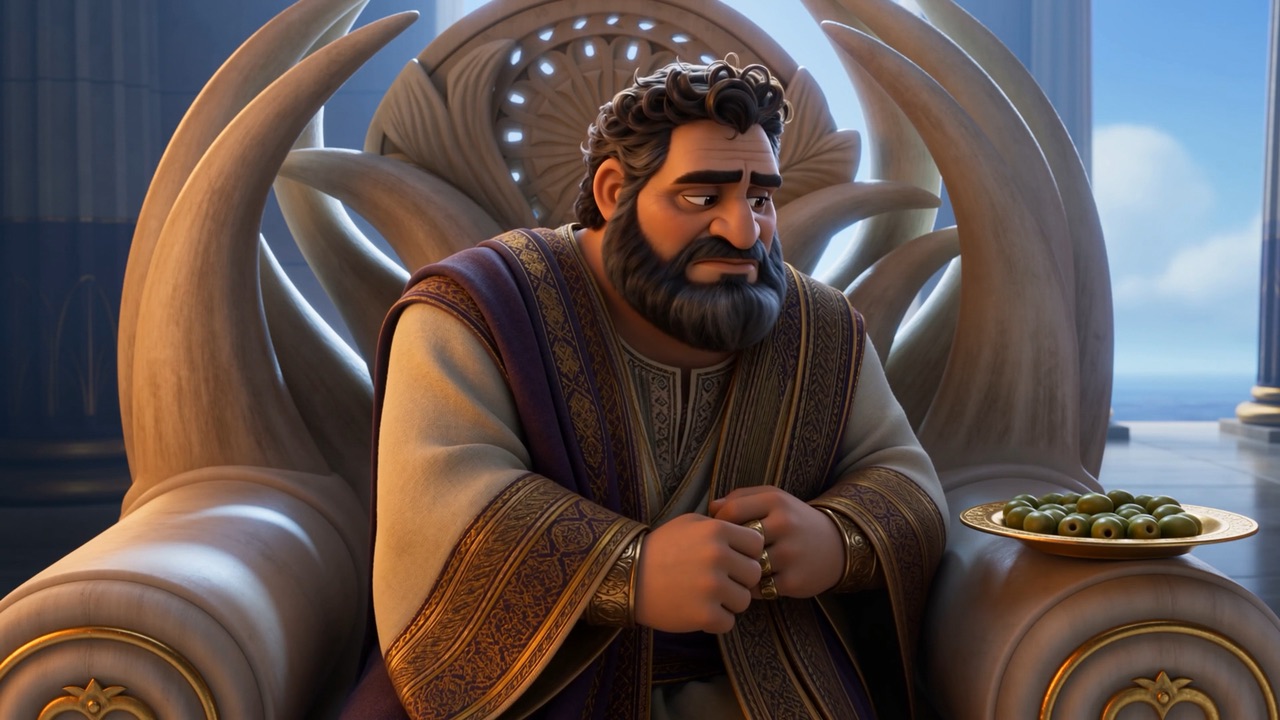 Ahab sits back among his ivory horns, looking south