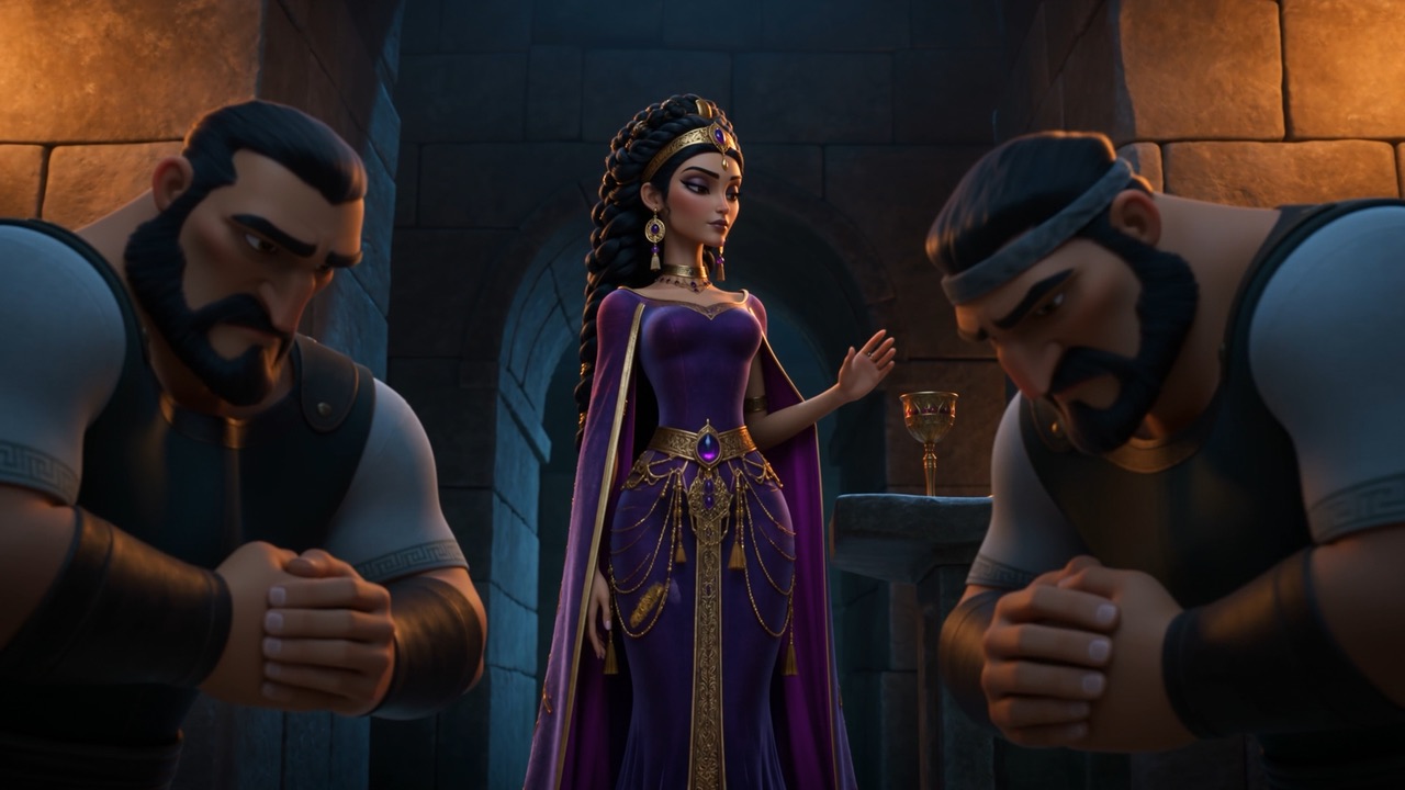The queen gives her order; the guards move