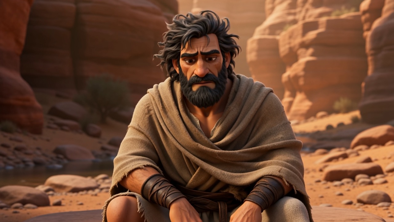 Elijah sits alone on the rocks, waiting