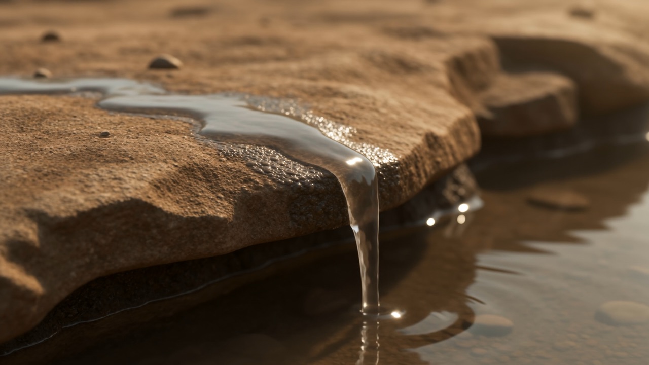 The last water trickles over a lip of stone