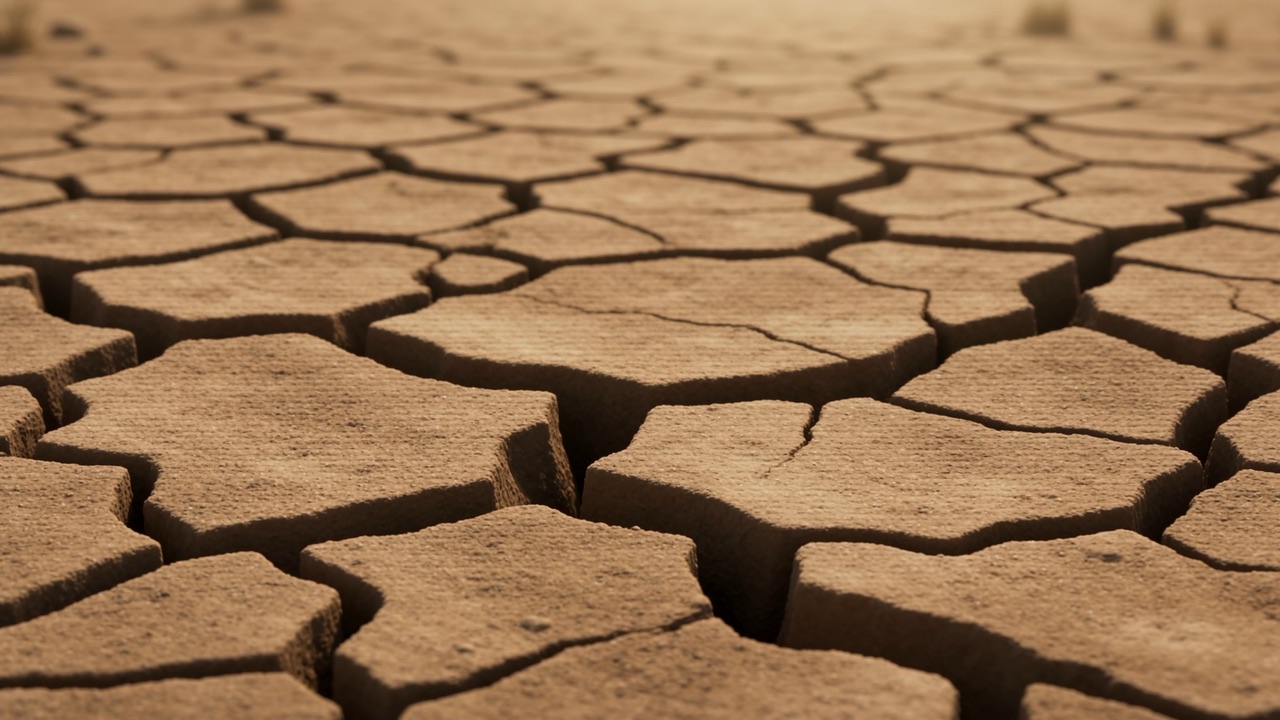The brook bed cracks into plates of dry mud
