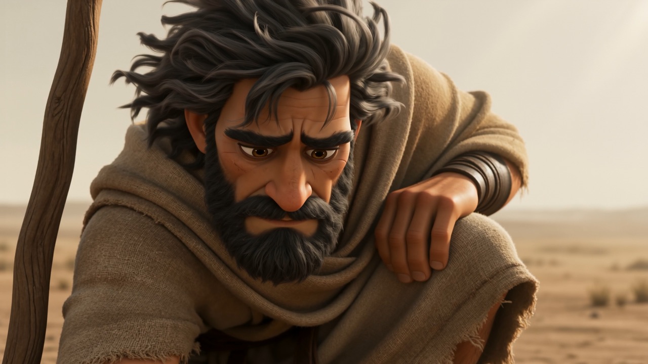 He crouches over the dead stream, thinking