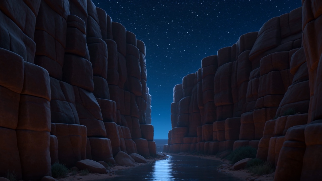 Night in the ravine, stars over the canyon walls