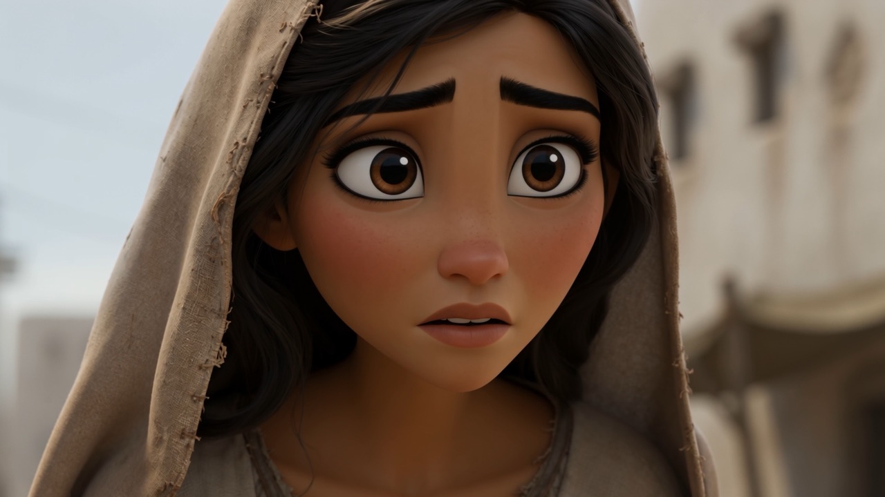 The widow's face — thin, tired, frightened