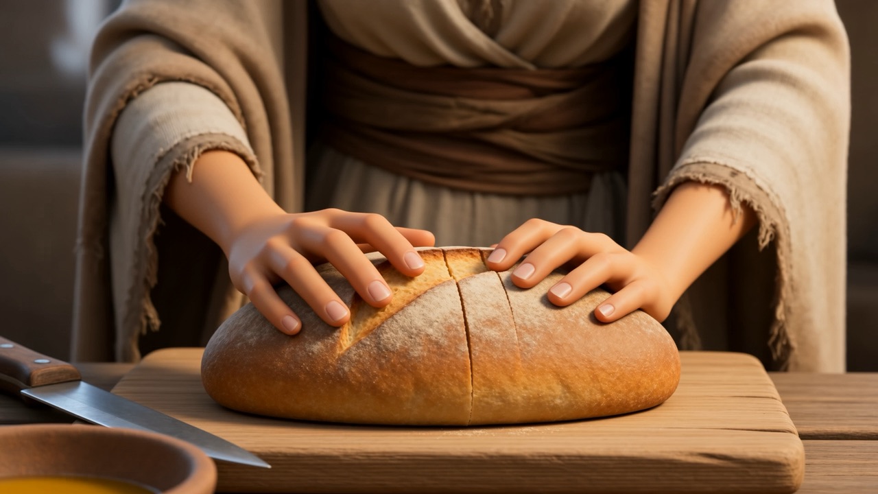 A finished loaf, cut open, steaming