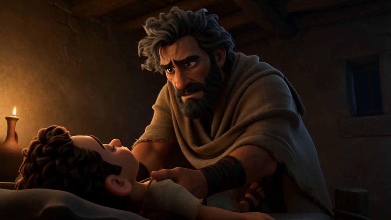 Elijah bends over the boy