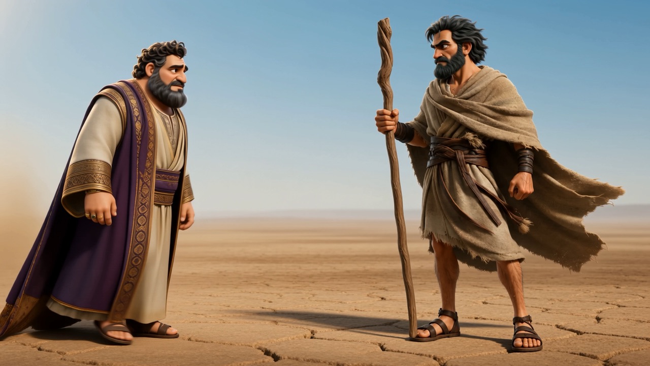 King and prophet stride toward each other