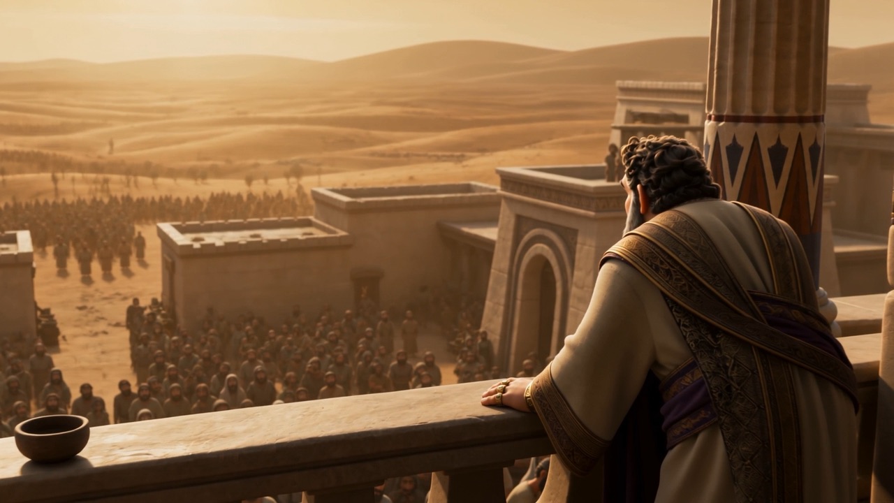 Ahab stares out over the dead brown valley he rules