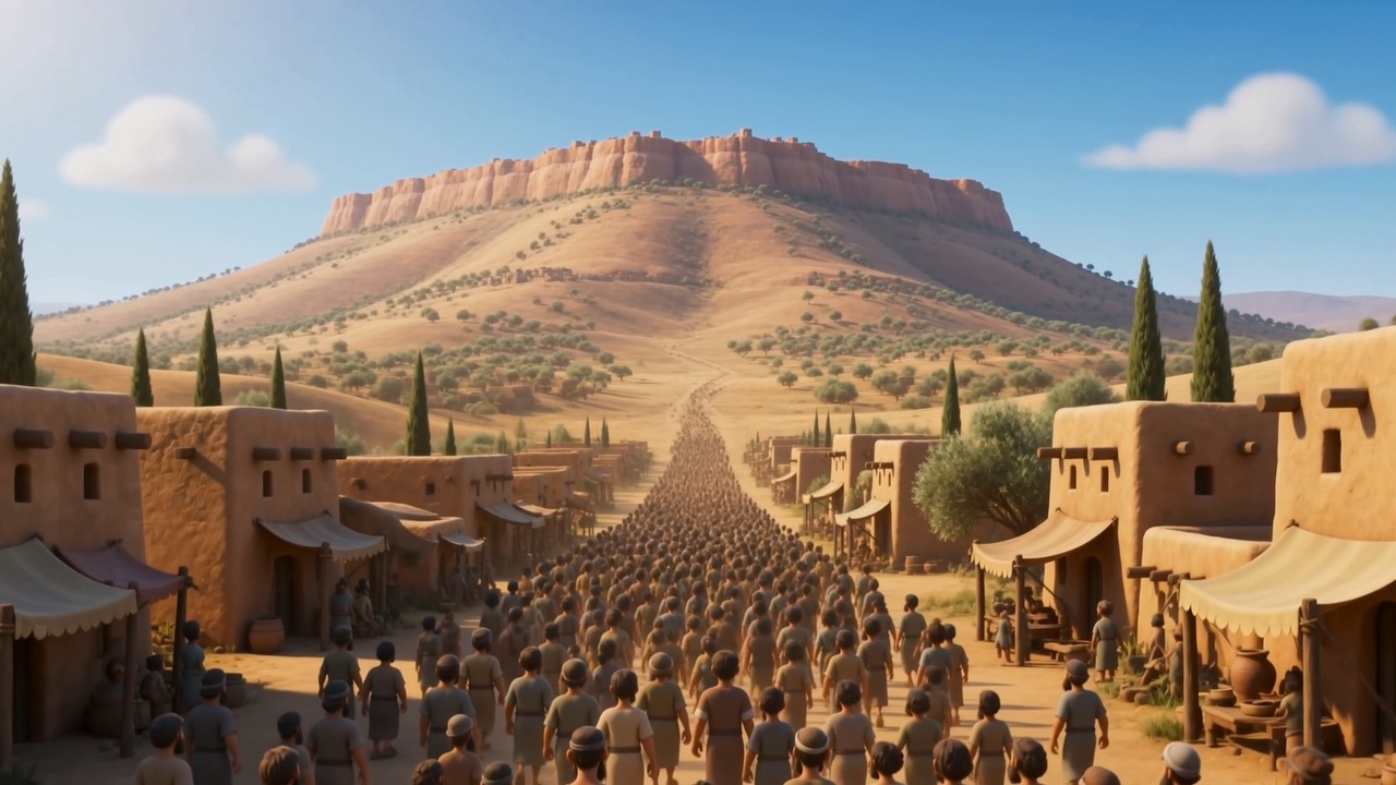 The whole town streams up the mountain road