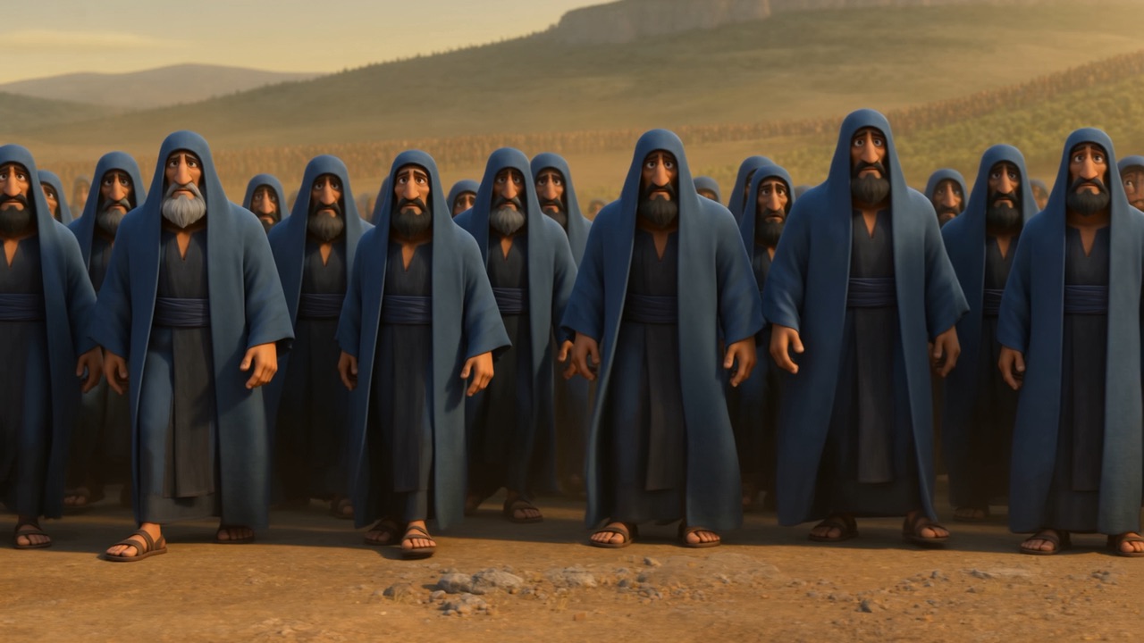 Rank on rank of blue-robed prophets of Baal