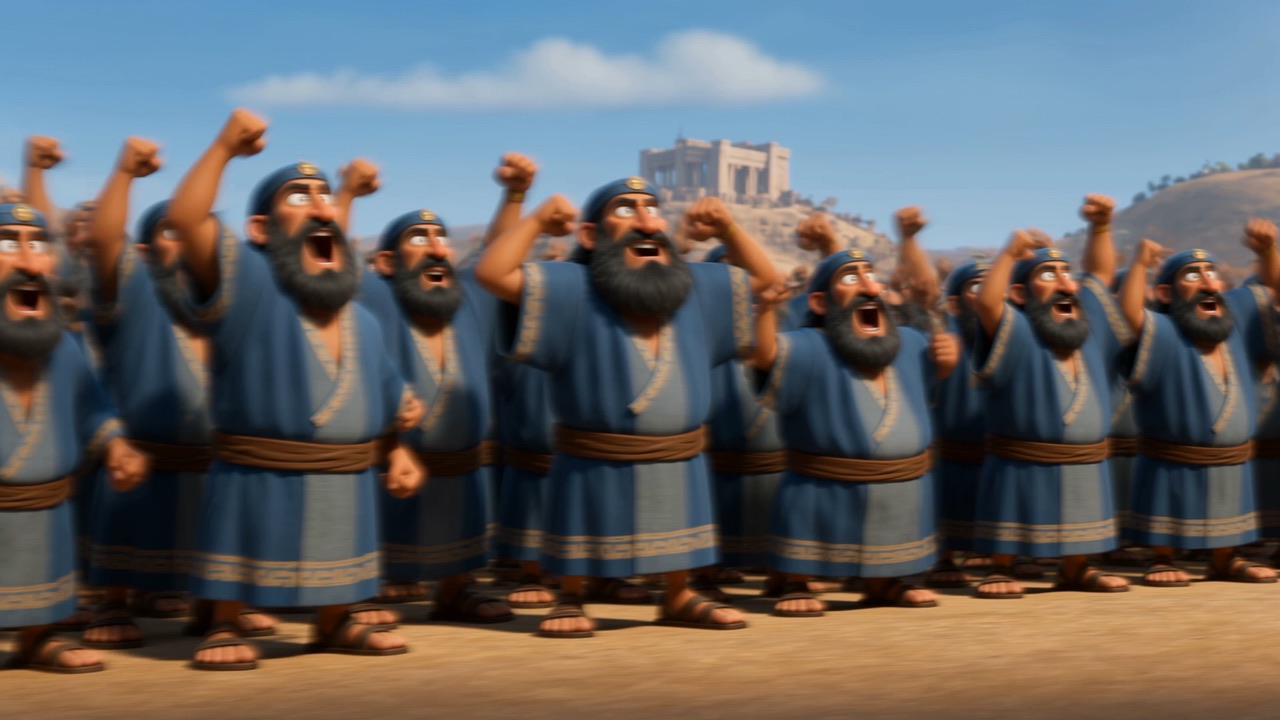 The prophets of Baal roar and raise their fists