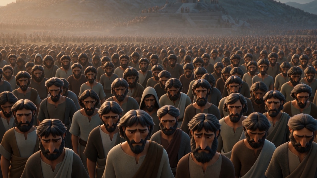 Row upon row of faces refusing to choose