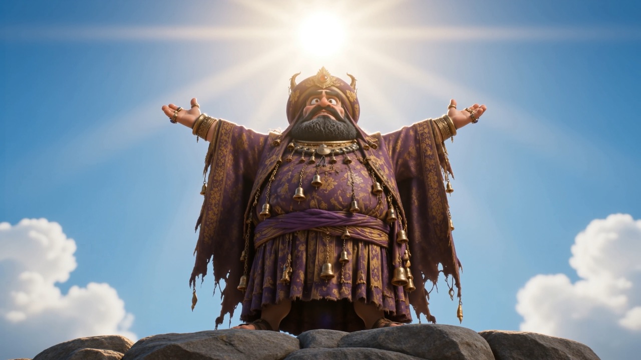 Their leader spreads his arms against the blazing sun