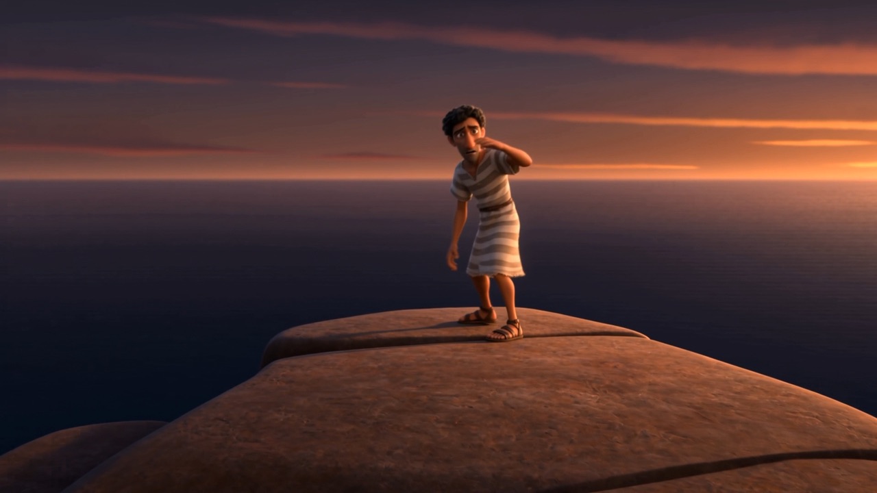 His servant boy shades his eyes and scans the sea