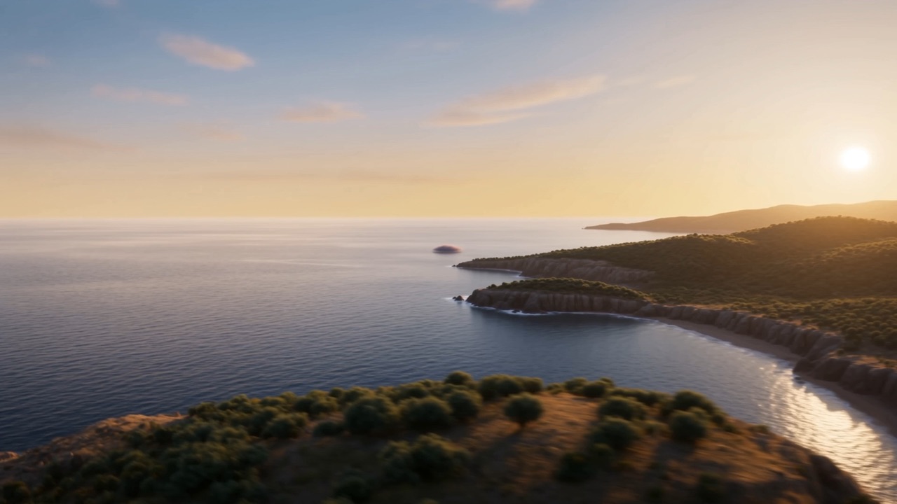 The sea and the headland under a clearing evening sky