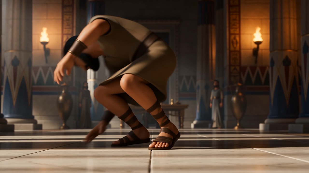 A messenger kneels to take her words
