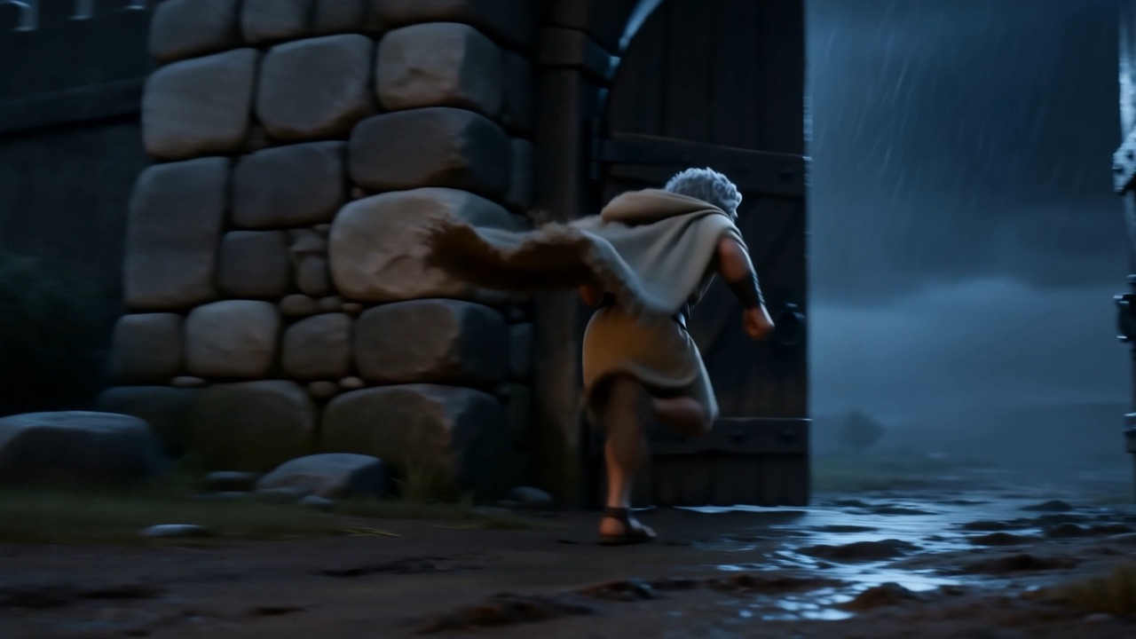 The empty gateway, rain falling, the prophet gone