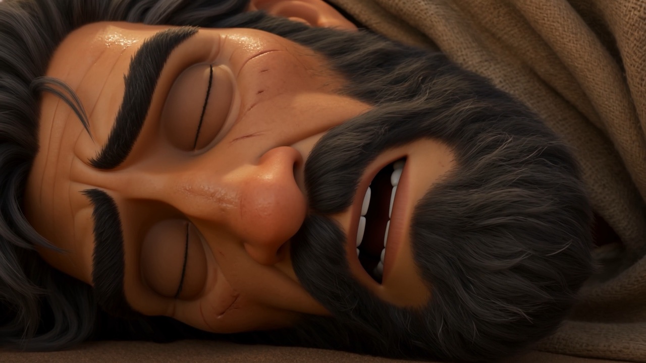His face in the sand, eyes closed, done