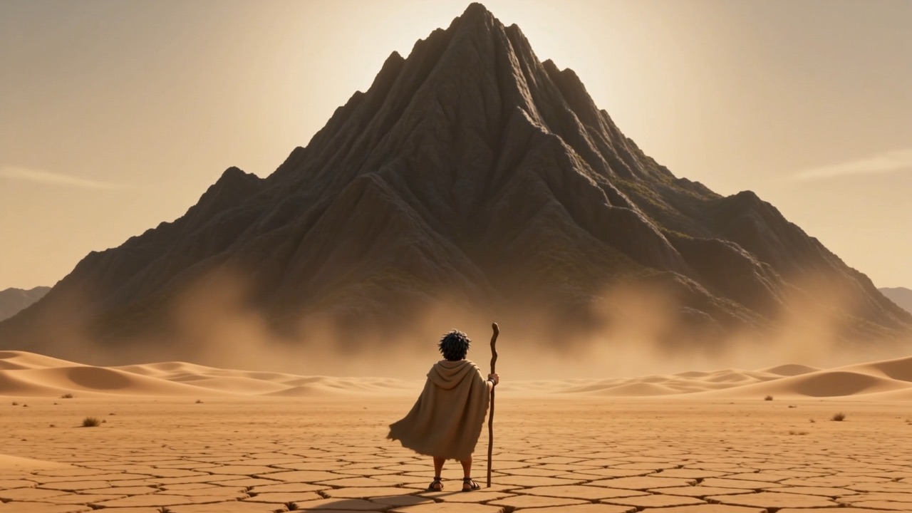 He stands small before the mountain of God