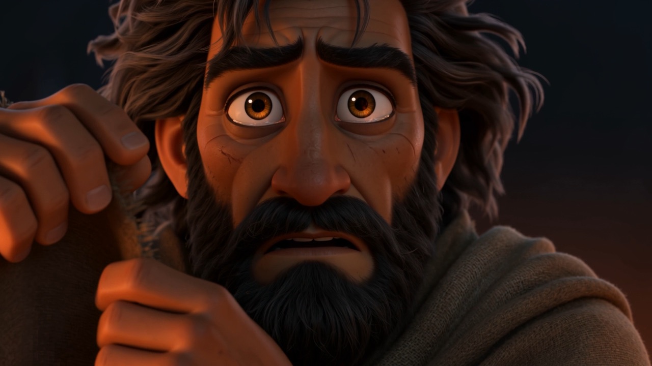 Something reaches him — his eyes change