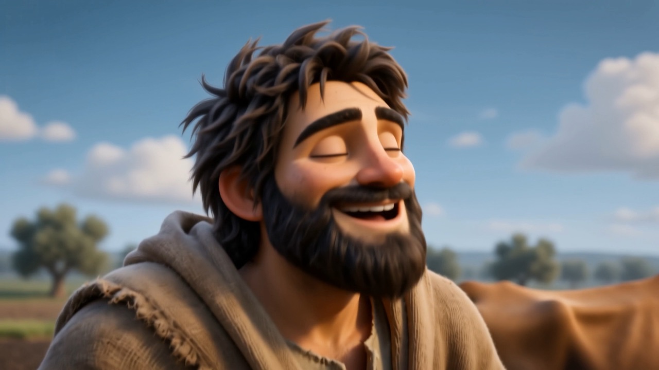 He laughs at something one of the animals did