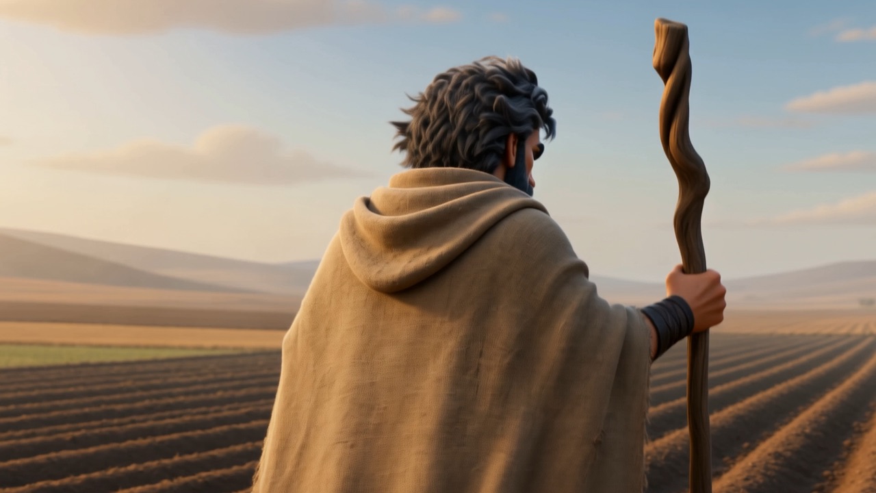 Elijah walks past without stopping, cloak over his shoulder