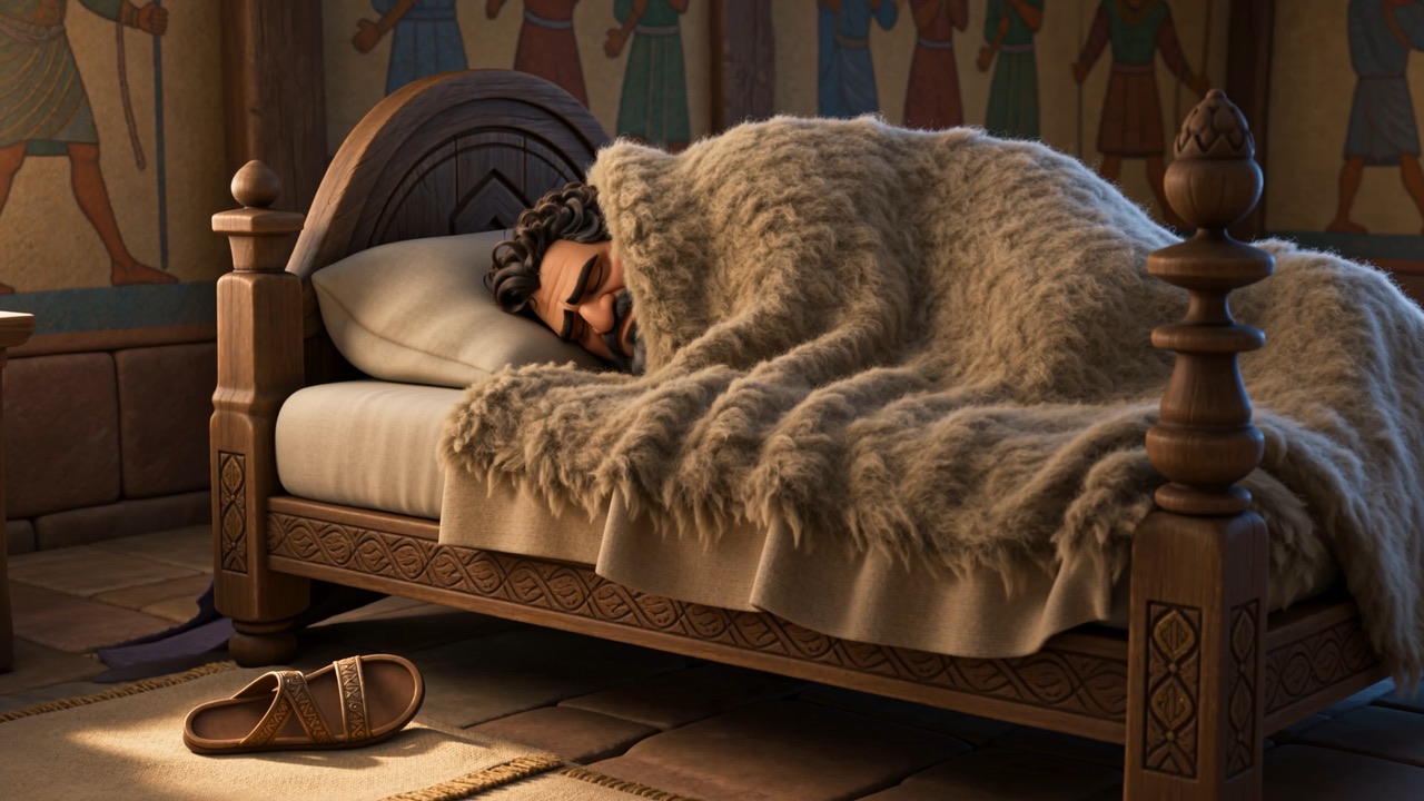 The king lies on his bed with his face to the wall
