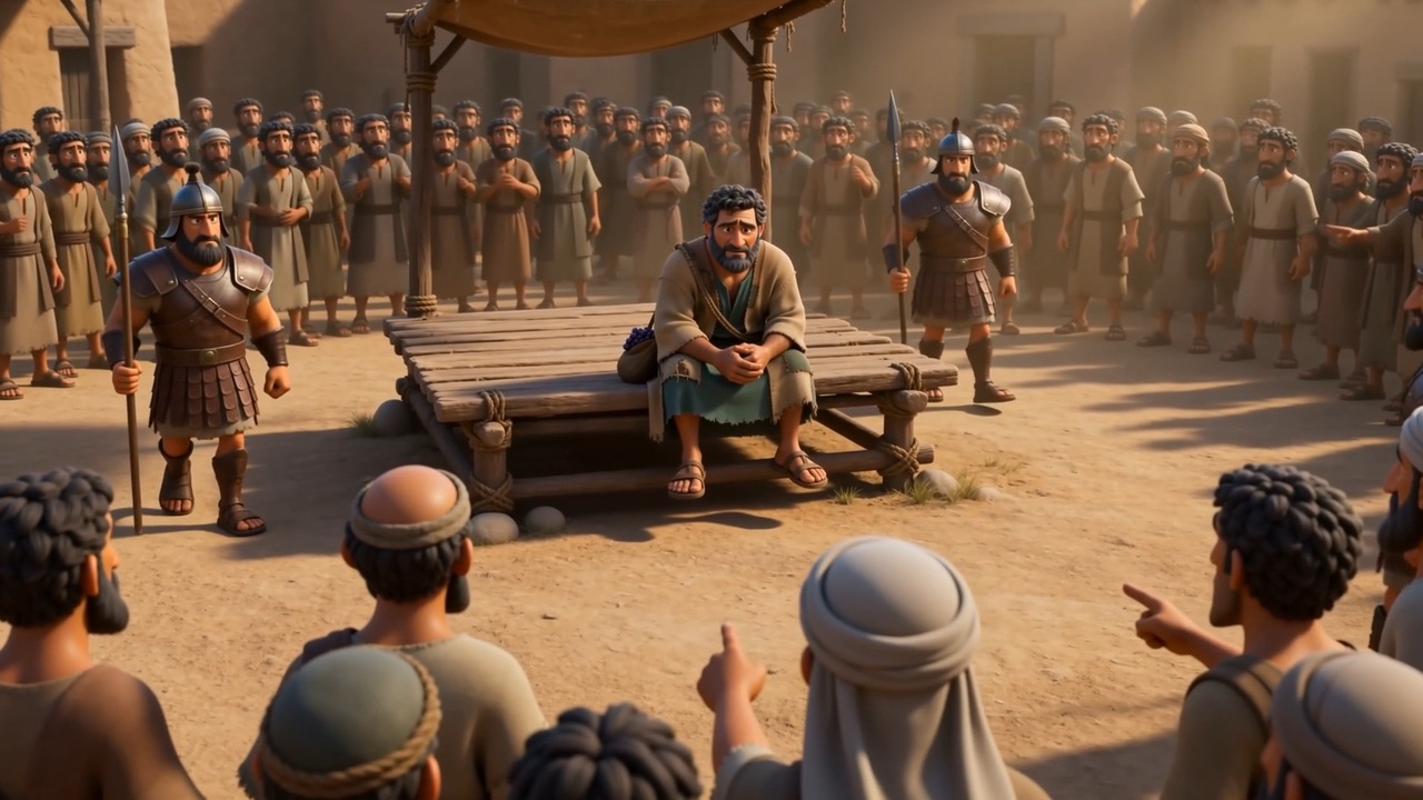 Soldiers stand behind the seated man