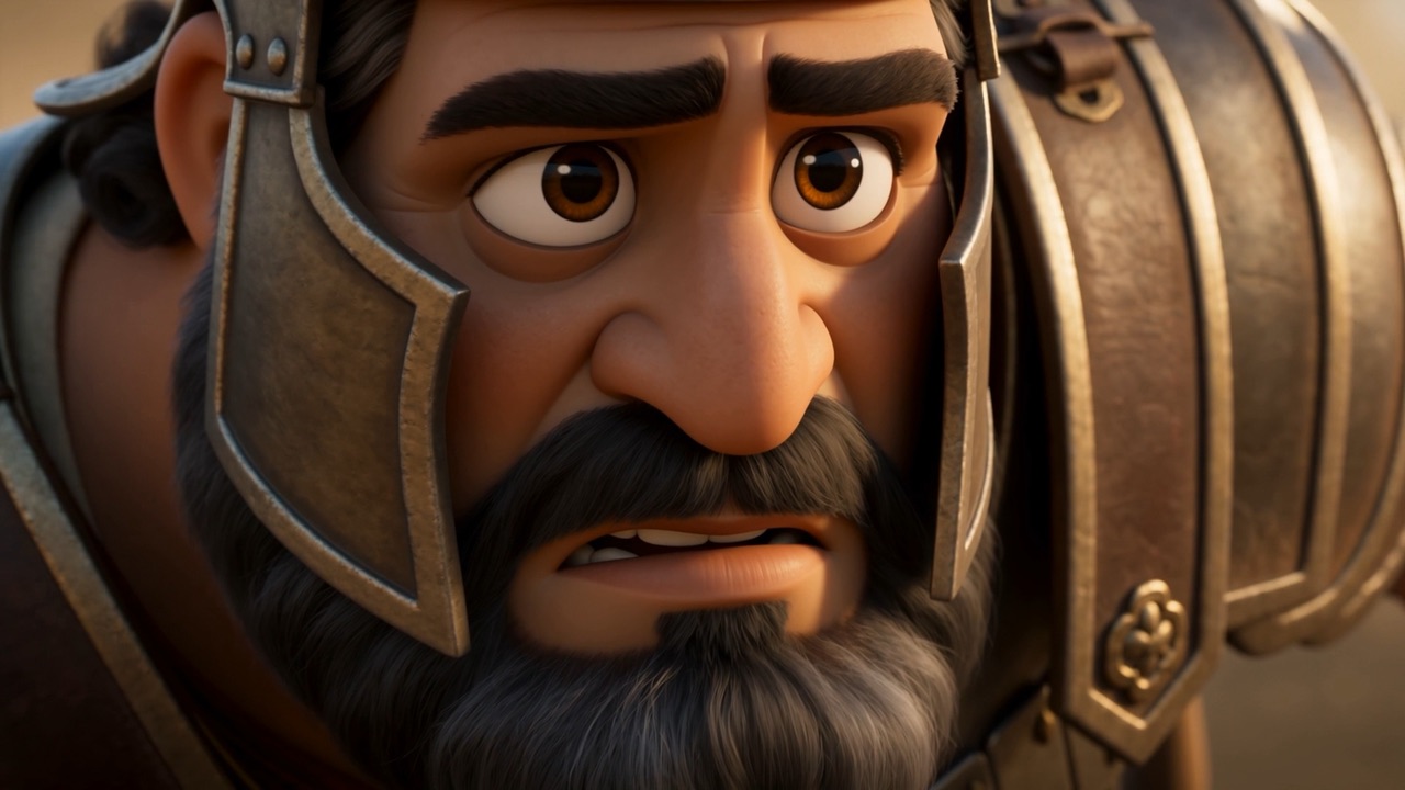 He looks down at himself, surprised