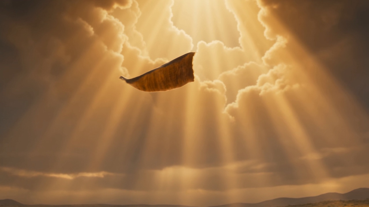 A cloak falls slowly out of the sky
