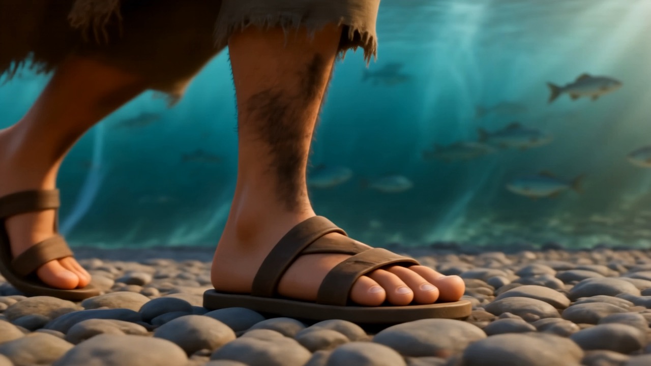 Sandals on the dry riverbed