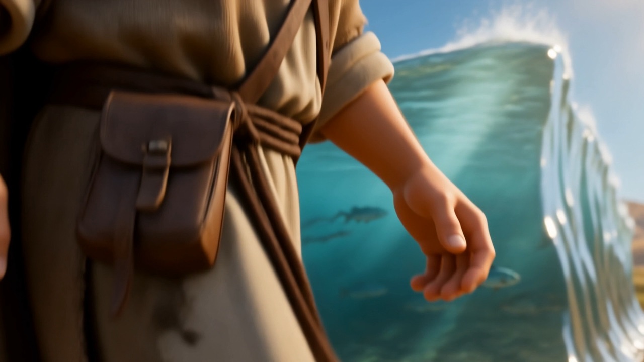 A hand trailing near the standing water