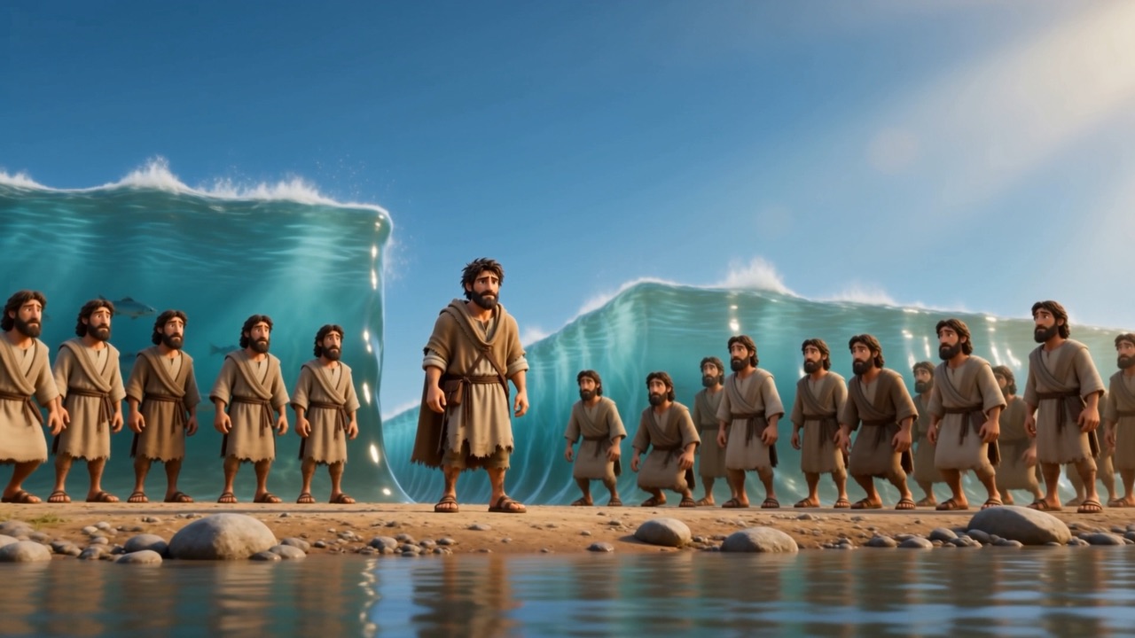 On the far bank, fifty men watching