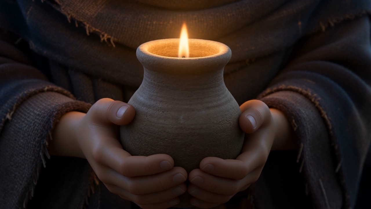 One small lamp cupped in two hands