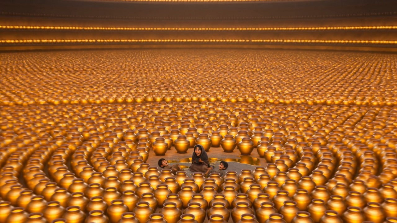 The whole floor covered, jar after jar after jar