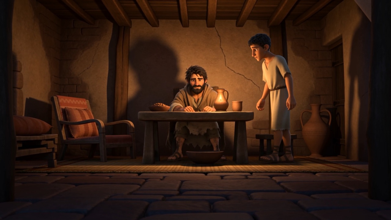 His servant leans in with a question
