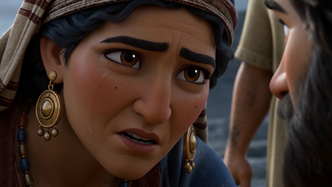 Her face, close, saying it