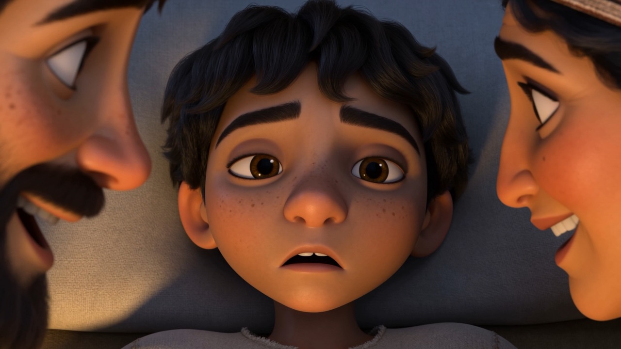 His eyes open, looking straight up