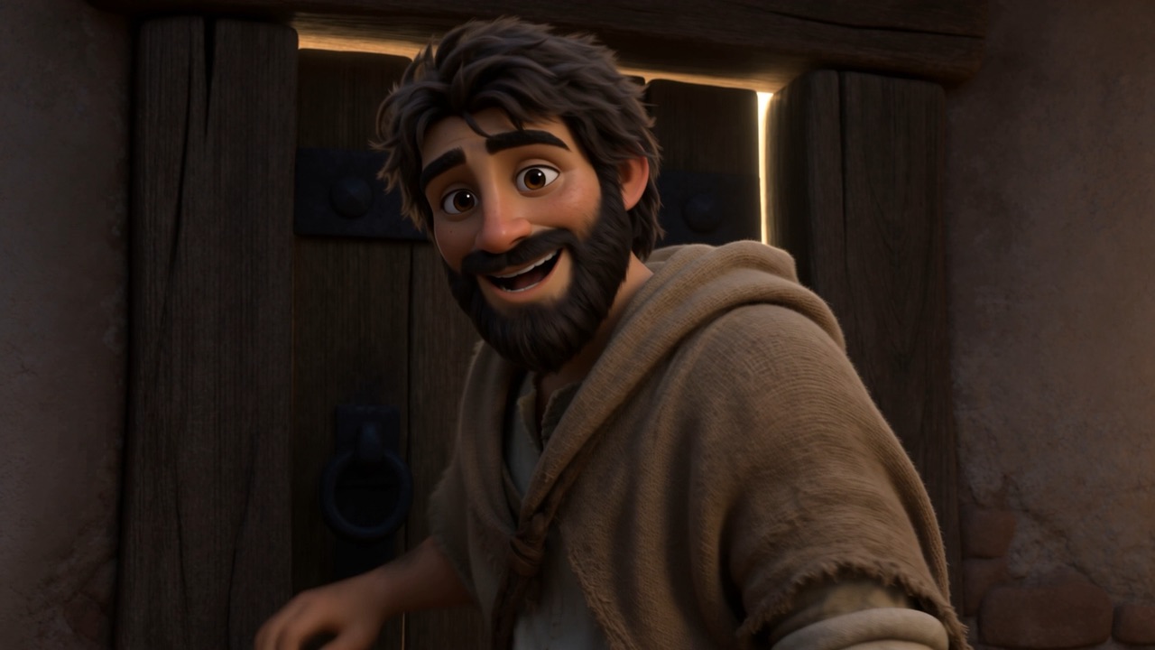 Elisha, grinning, calls down the stairs