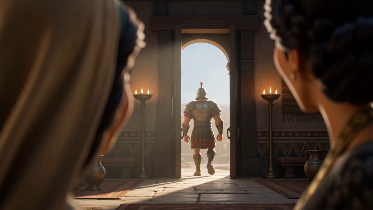 A door opens far down the hall — Naaman
