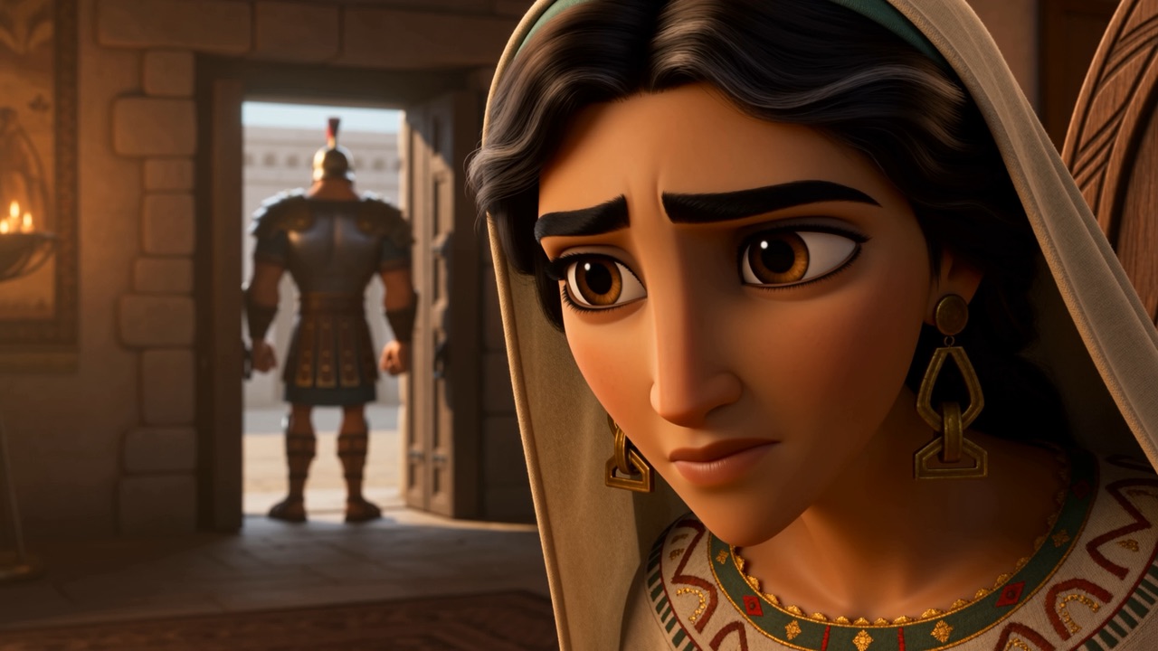 He stands in the doorway in full armour