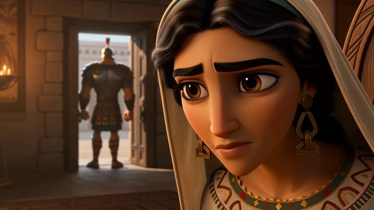 He stands in the doorway in full armor