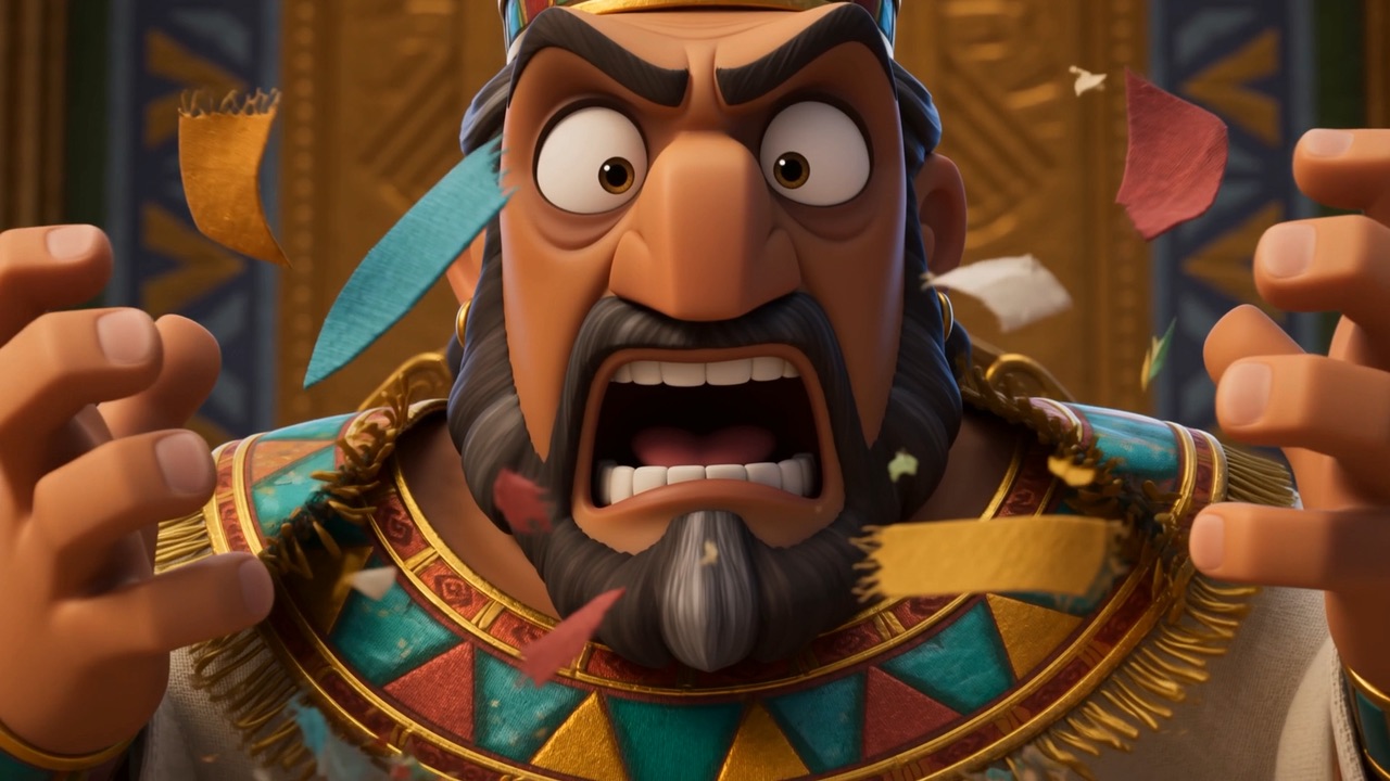 The king, close, shouting