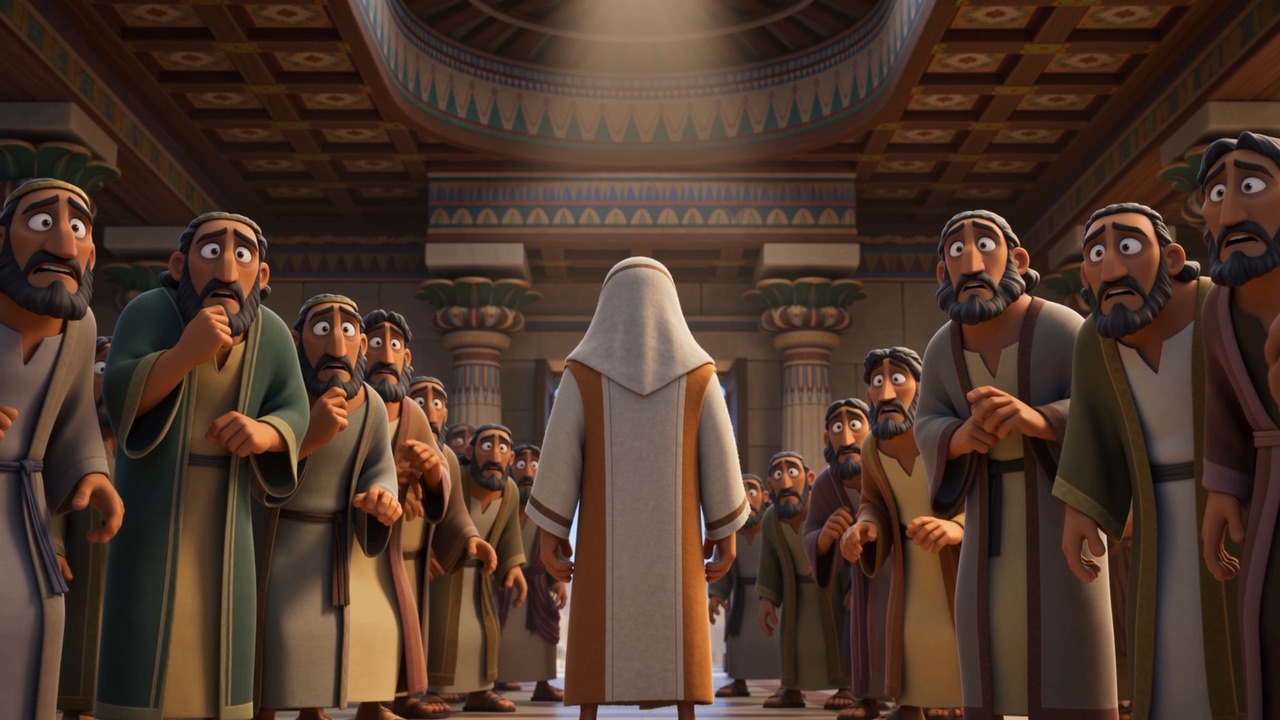 The court parts for a man in a plain cloak