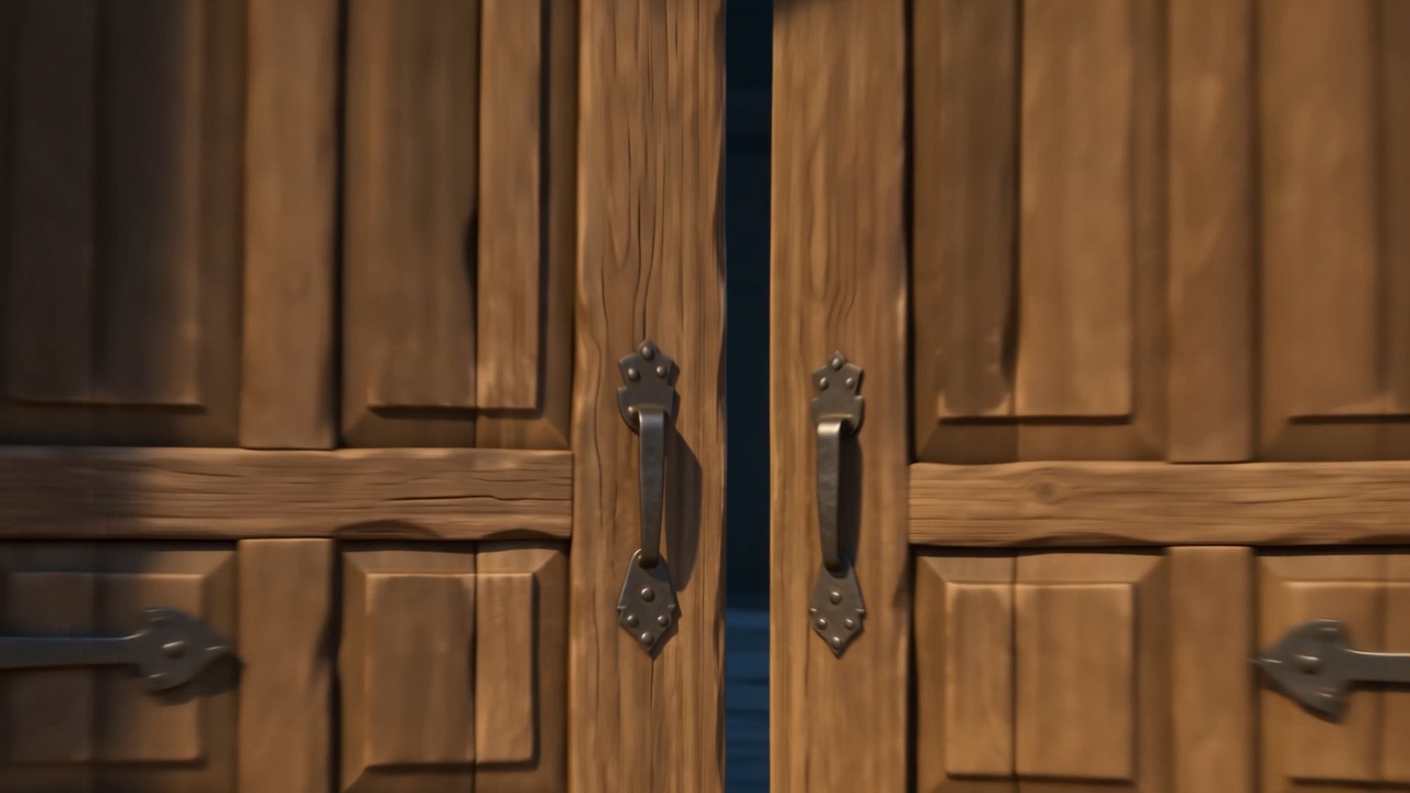 A plain wooden door, closed