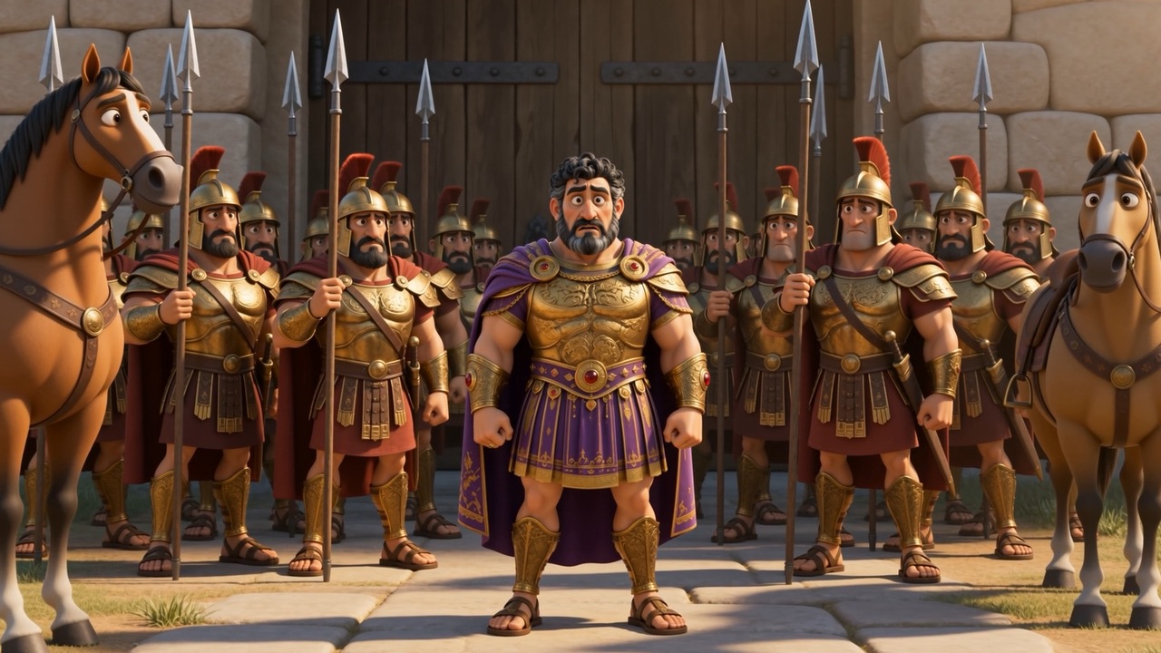 The escort behind him, waiting to see what happens